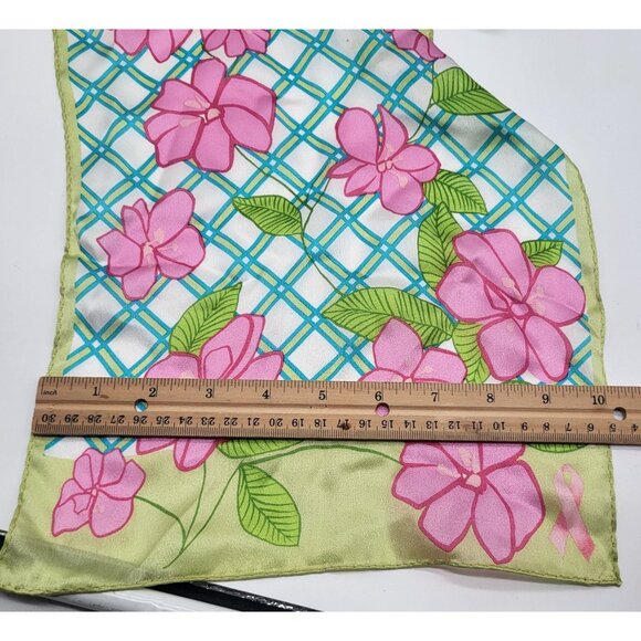 VTG Floral Lattice Pink Green Scarf Breast Cancer Awareness Ribbon - Picture 5 of 7
